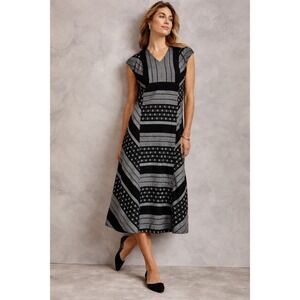 J. Jill Pure Jill Elements Black White Geometric Cotton Midi Dress WDR305742 S P